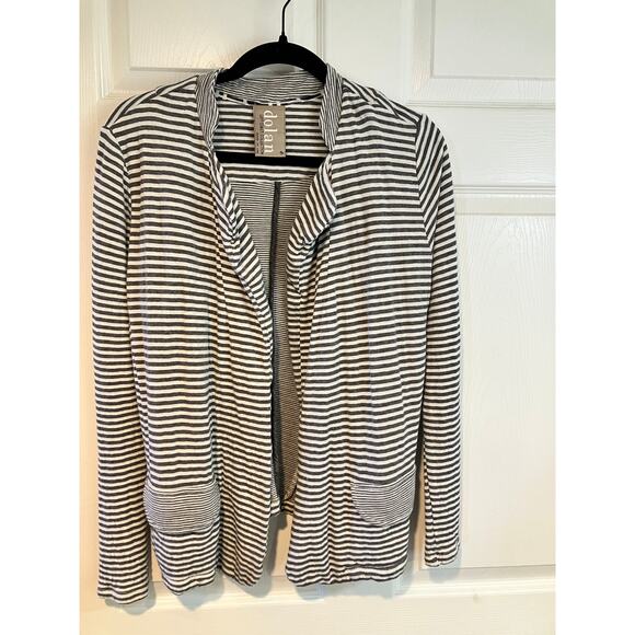 Anthropologie Dolan Gray White Stripe Open Front Cardigan Duster Jacket Size M - Picture 1 of 10